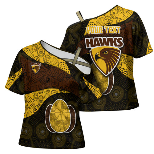 Personalized Hawks Football Cross Shoulder Shirt Easter Egg Pattern Brown Gold Tribal Dot Art Style