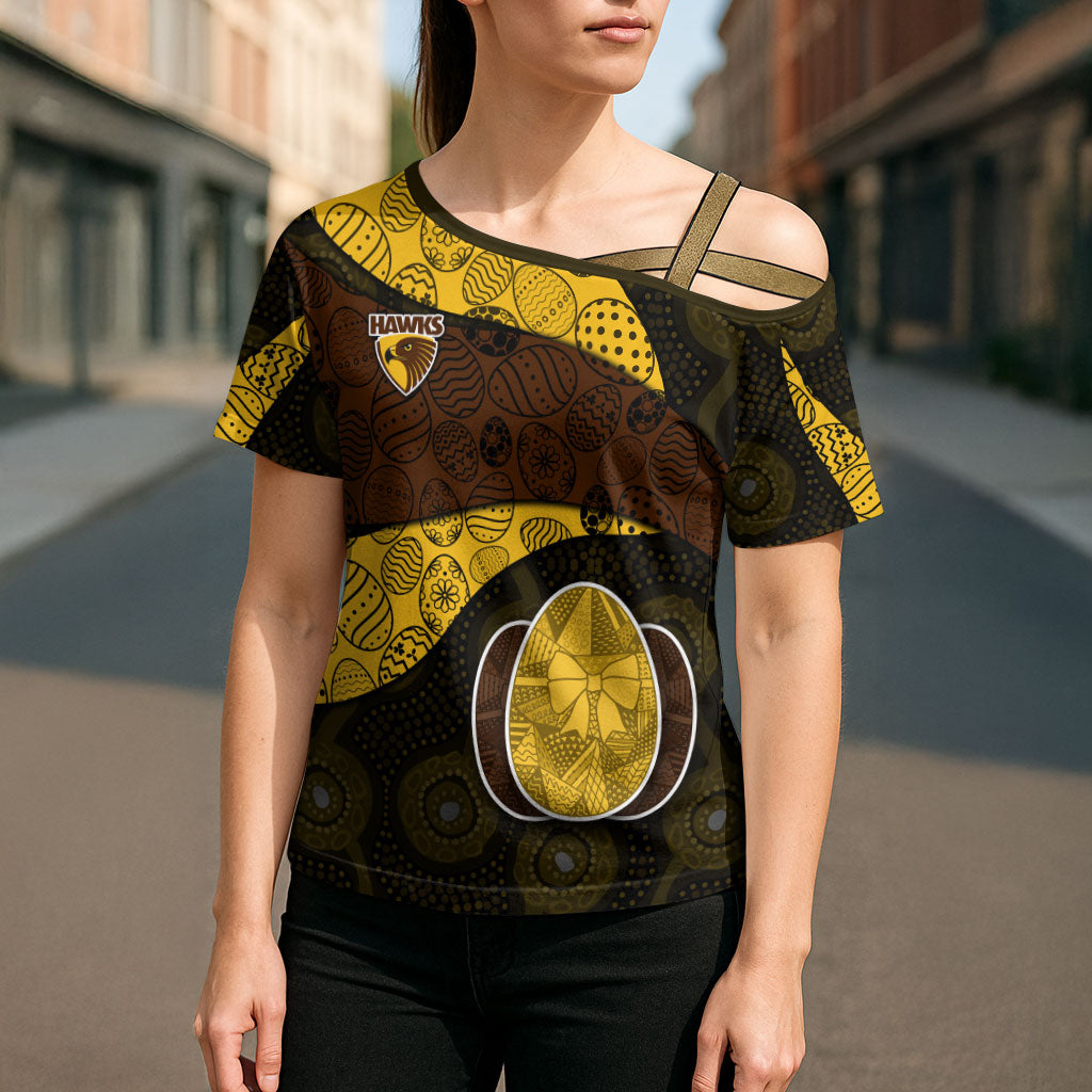 Personalized Hawks Football Cross Shoulder Shirt Easter Egg Pattern Brown Gold Tribal Dot Art Style