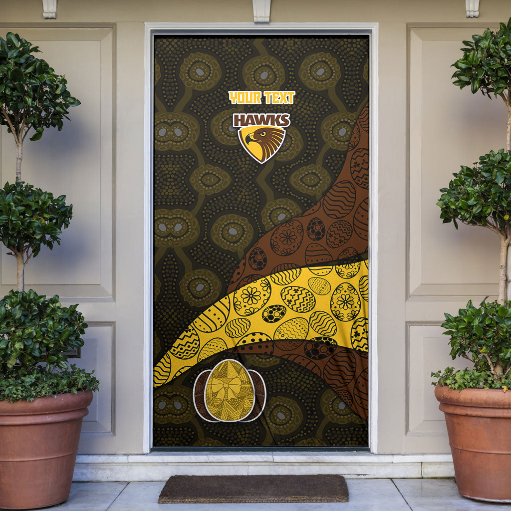 Personalized Hawks Football Door Cover Easter Egg Pattern Brown Gold Tribal Dot Art Style
