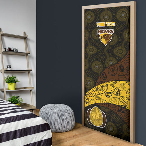 Personalized Hawks Football Door Cover Easter Egg Pattern Brown Gold Tribal Dot Art Style