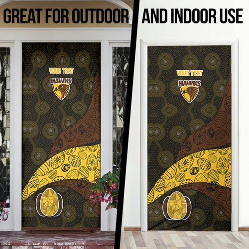Personalized Hawks Football Door Cover Easter Egg Pattern Brown Gold Tribal Dot Art Style