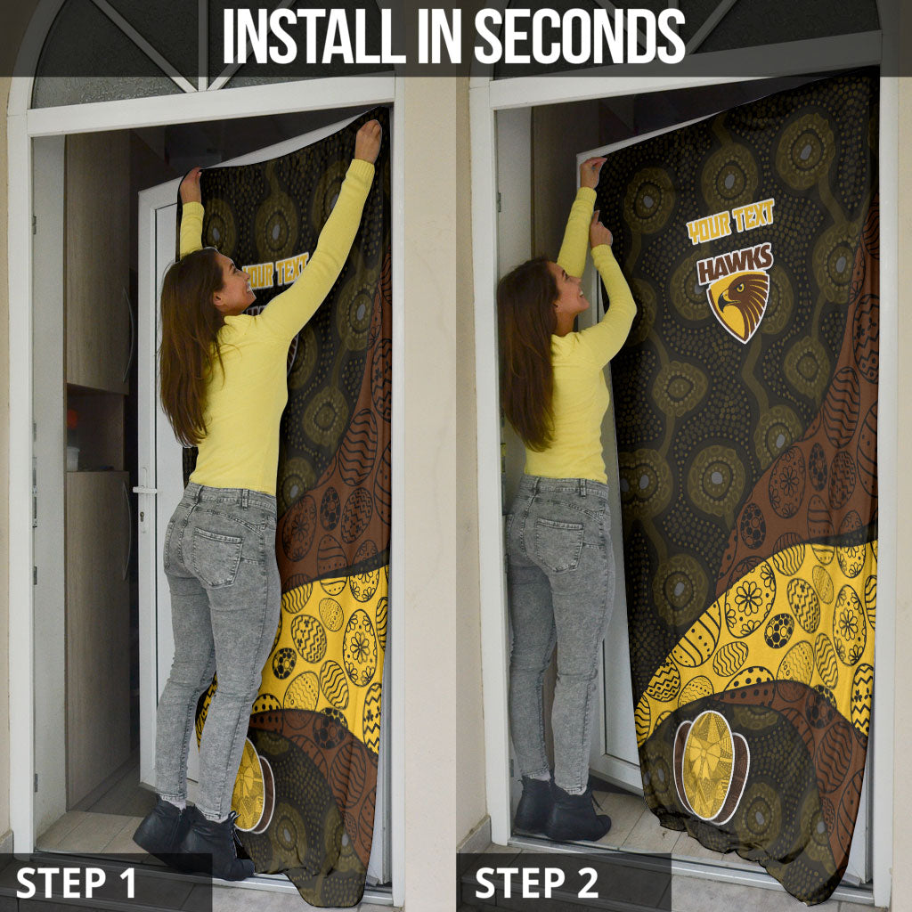 Personalized Hawks Football Door Cover Easter Egg Pattern Brown Gold Tribal Dot Art Style