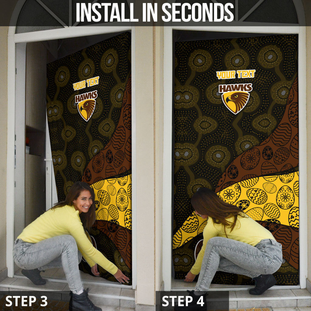 Personalized Hawks Football Door Cover Easter Egg Pattern Brown Gold Tribal Dot Art Style