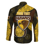 Personalized Hawks Football Family Matching Long Sleeve Bodycon Dress and Hawaiian Shirt Easter Egg Pattern Brown Gold Tribal Dot Art Style