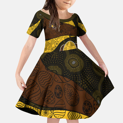 Personalized Hawks Football Family Matching Mermaid Dress and Hawaiian Shirt Easter Egg Pattern Brown Gold Tribal Dot Art Style