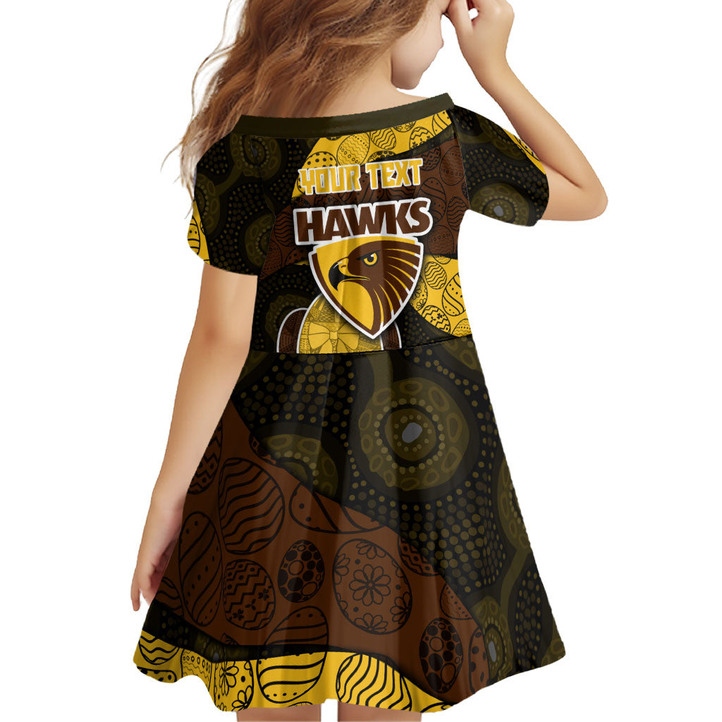 Personalized Hawks Football Family Matching Off The Shoulder Long Sleeve Dress and Hawaiian Shirt Easter Egg Pattern Brown Gold Tribal Dot Art Style