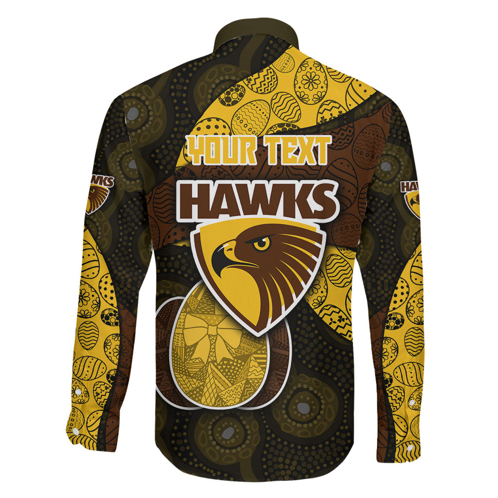 Personalized Hawks Football Family Matching Off The Shoulder Long Sleeve Dress and Hawaiian Shirt Easter Egg Pattern Brown Gold Tribal Dot Art Style