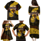 Personalized Hawks Football Family Matching Puletasi and Hawaiian Shirt Easter Egg Pattern Brown Gold Tribal Dot Art Style