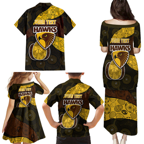 Personalized Hawks Football Family Matching Puletasi and Hawaiian Shirt Easter Egg Pattern Brown Gold Tribal Dot Art Style