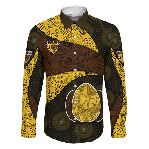 Personalized Hawks Football Family Matching Puletasi and Hawaiian Shirt Easter Egg Pattern Brown Gold Tribal Dot Art Style