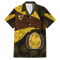 Personalized Hawks Football Family Matching Short Sleeve Bodycon Dress and Hawaiian Shirt Easter Egg Pattern Brown Gold Tribal Dot Art Style
