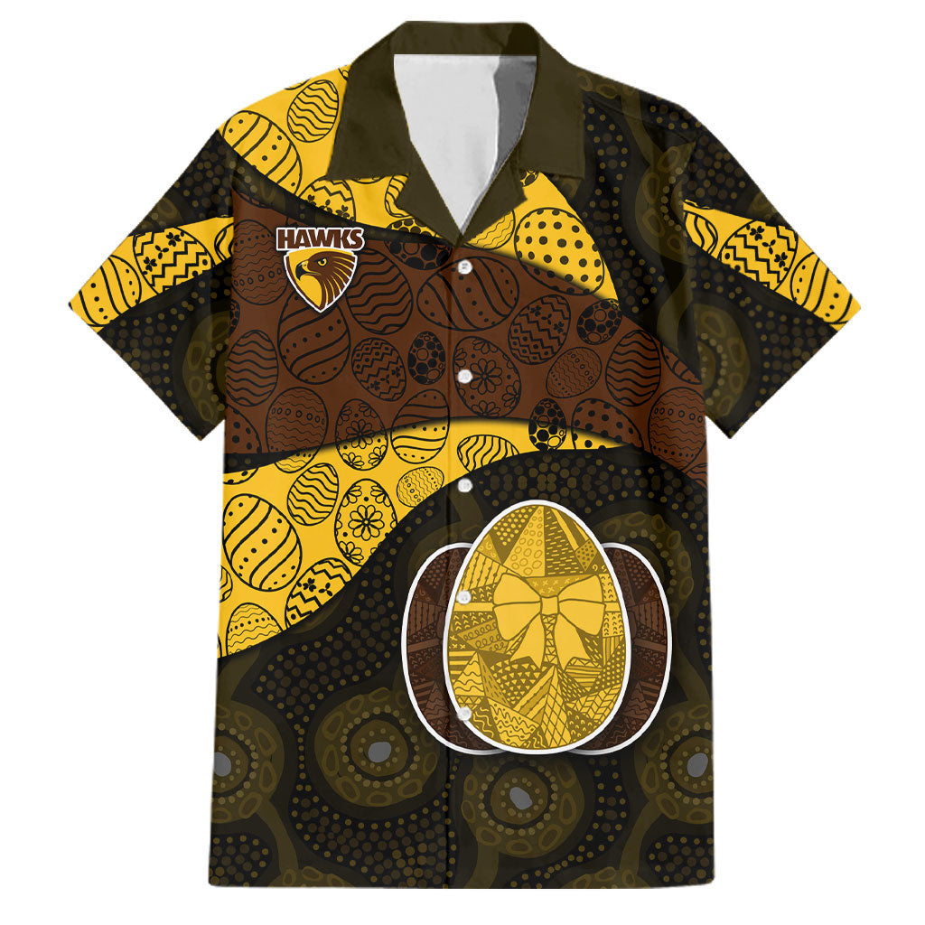 Personalized Hawks Football Family Matching Short Sleeve Bodycon Dress and Hawaiian Shirt Easter Egg Pattern Brown Gold Tribal Dot Art Style