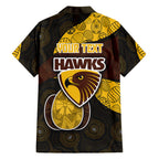 Personalized Hawks Football Family Matching Short Sleeve Bodycon Dress and Hawaiian Shirt Easter Egg Pattern Brown Gold Tribal Dot Art Style