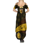 Personalized Hawks Football Family Matching Summer Maxi Dress and Hawaiian Shirt Easter Egg Pattern Brown Gold Tribal Dot Art Style