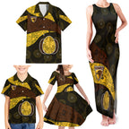 Personalized Hawks Football Family Matching Tank Maxi Dress and Hawaiian Shirt Easter Egg Pattern Brown Gold Tribal Dot Art Style