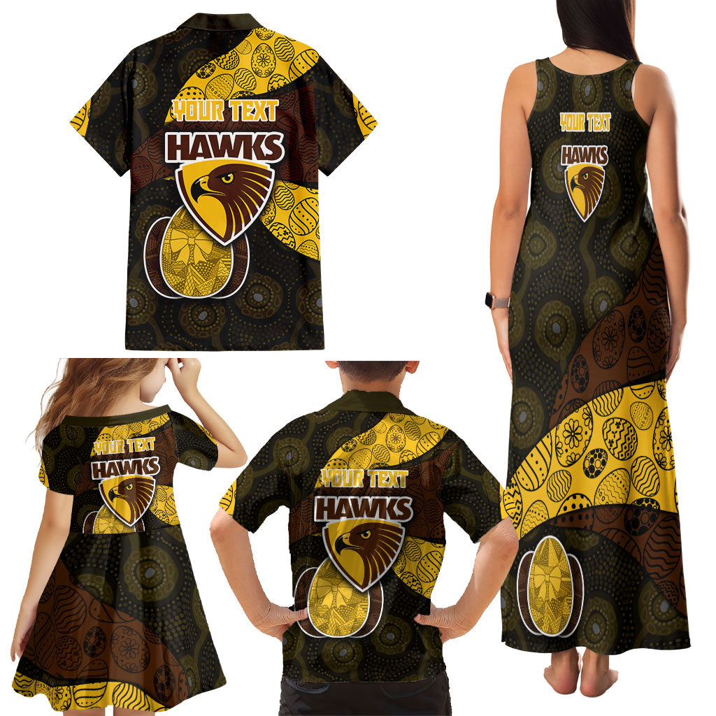 Personalized Hawks Football Family Matching Tank Maxi Dress and Hawaiian Shirt Easter Egg Pattern Brown Gold Tribal Dot Art Style