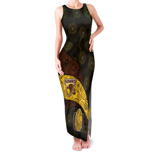 Personalized Hawks Football Family Matching Tank Maxi Dress and Hawaiian Shirt Easter Egg Pattern Brown Gold Tribal Dot Art Style