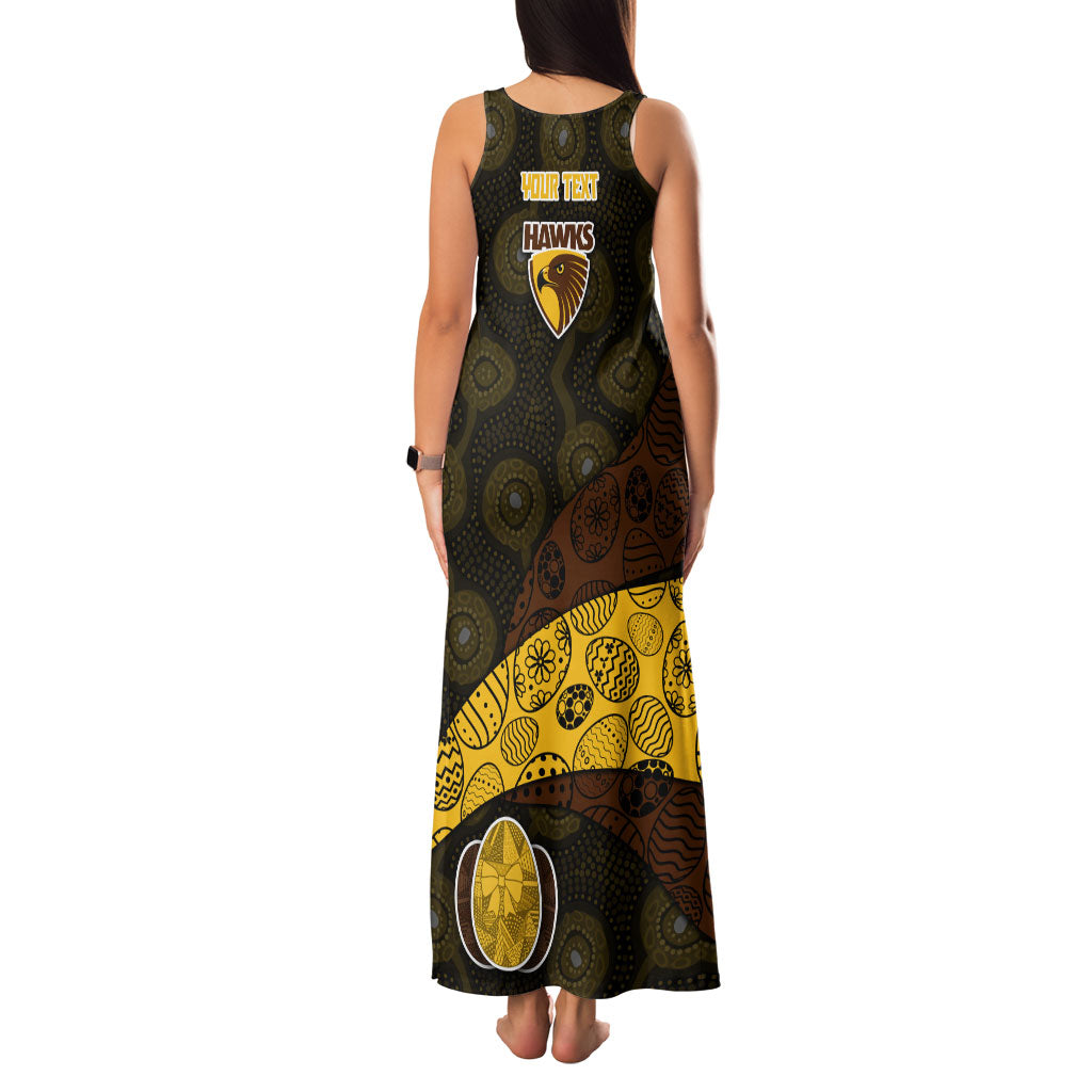 Personalized Hawks Football Family Matching Tank Maxi Dress and Hawaiian Shirt Easter Egg Pattern Brown Gold Tribal Dot Art Style