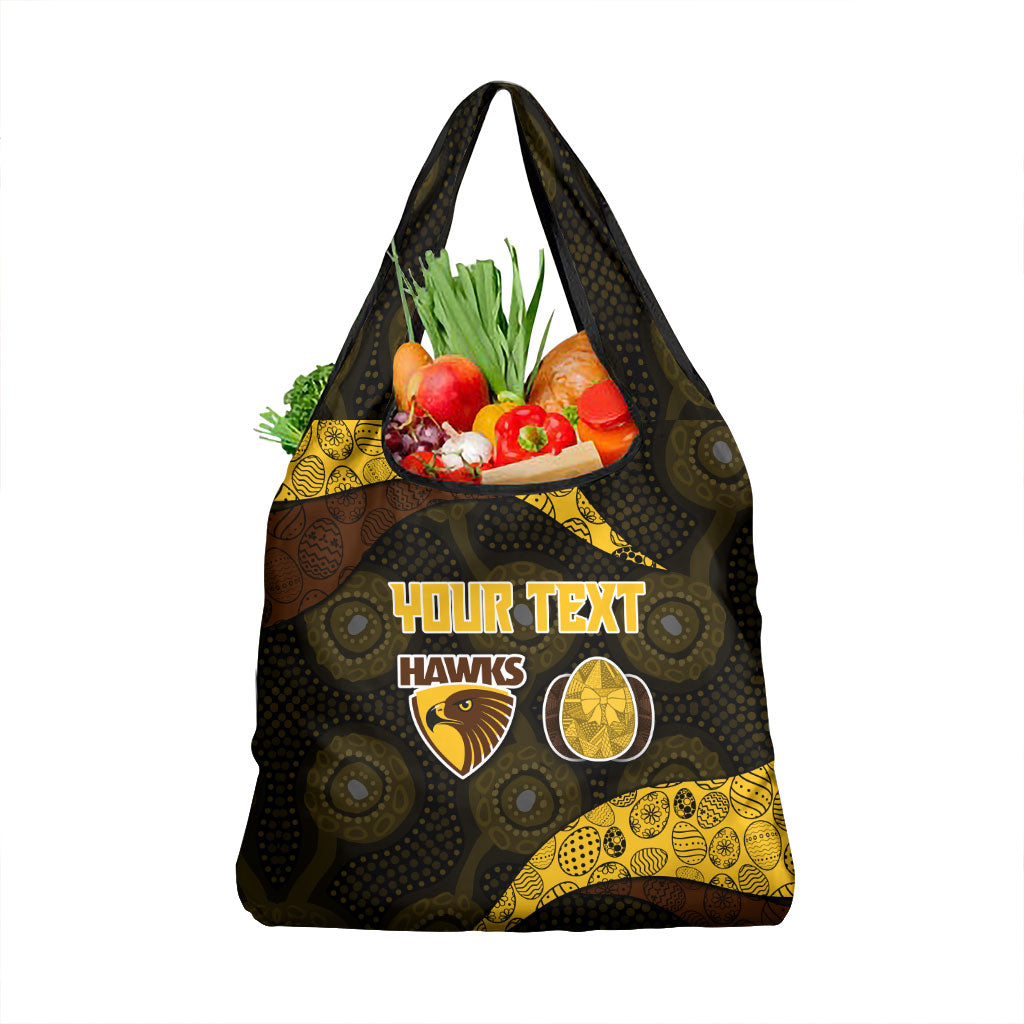 Personalized Hawks Football Grocery Bag Easter Egg Pattern Brown Gold Tribal Dot Art Style