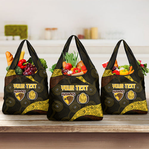 Personalized Hawks Football Grocery Bag Easter Egg Pattern Brown Gold Tribal Dot Art Style