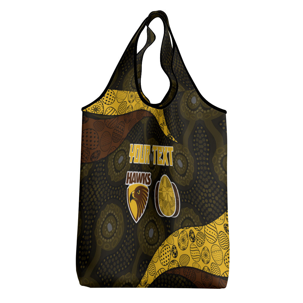 Personalized Hawks Football Grocery Bag Easter Egg Pattern Brown Gold Tribal Dot Art Style
