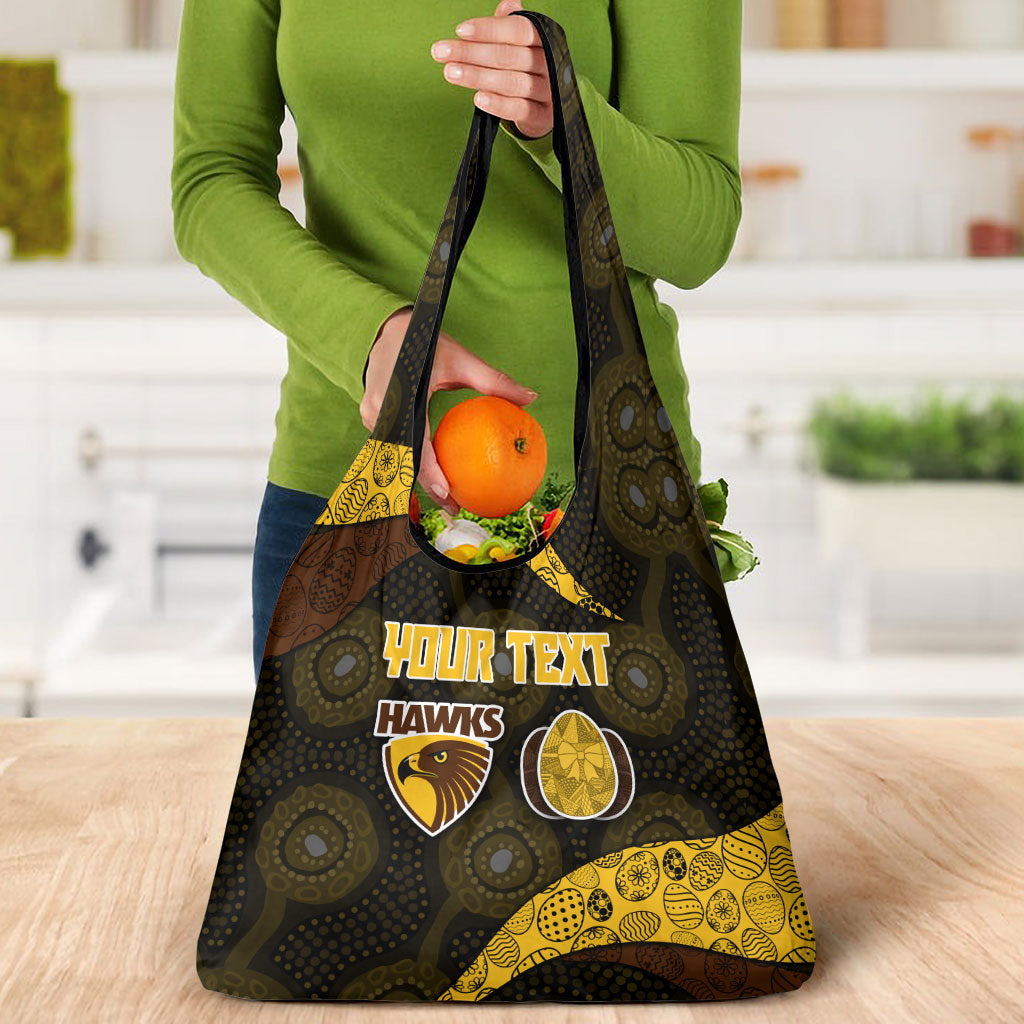 Personalized Hawks Football Grocery Bag Easter Egg Pattern Brown Gold Tribal Dot Art Style