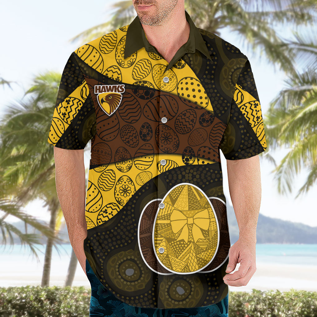 Personalized Hawks Football Hawaiian Shirt Easter Egg Pattern Brown Gold Tribal Dot Art Style