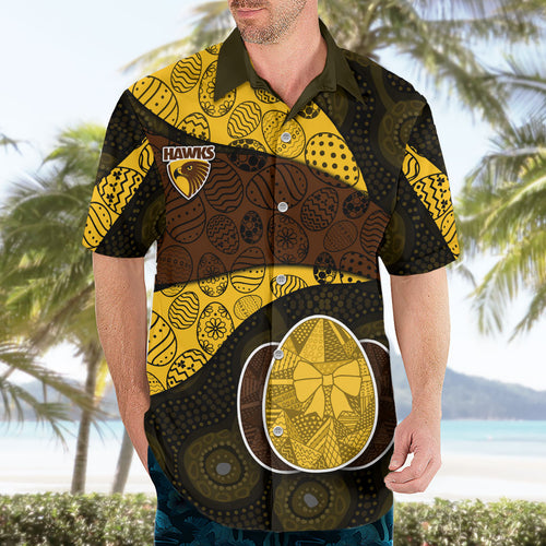 Personalized Hawks Football Hawaiian Shirt Easter Egg Pattern Brown Gold Tribal Dot Art Style