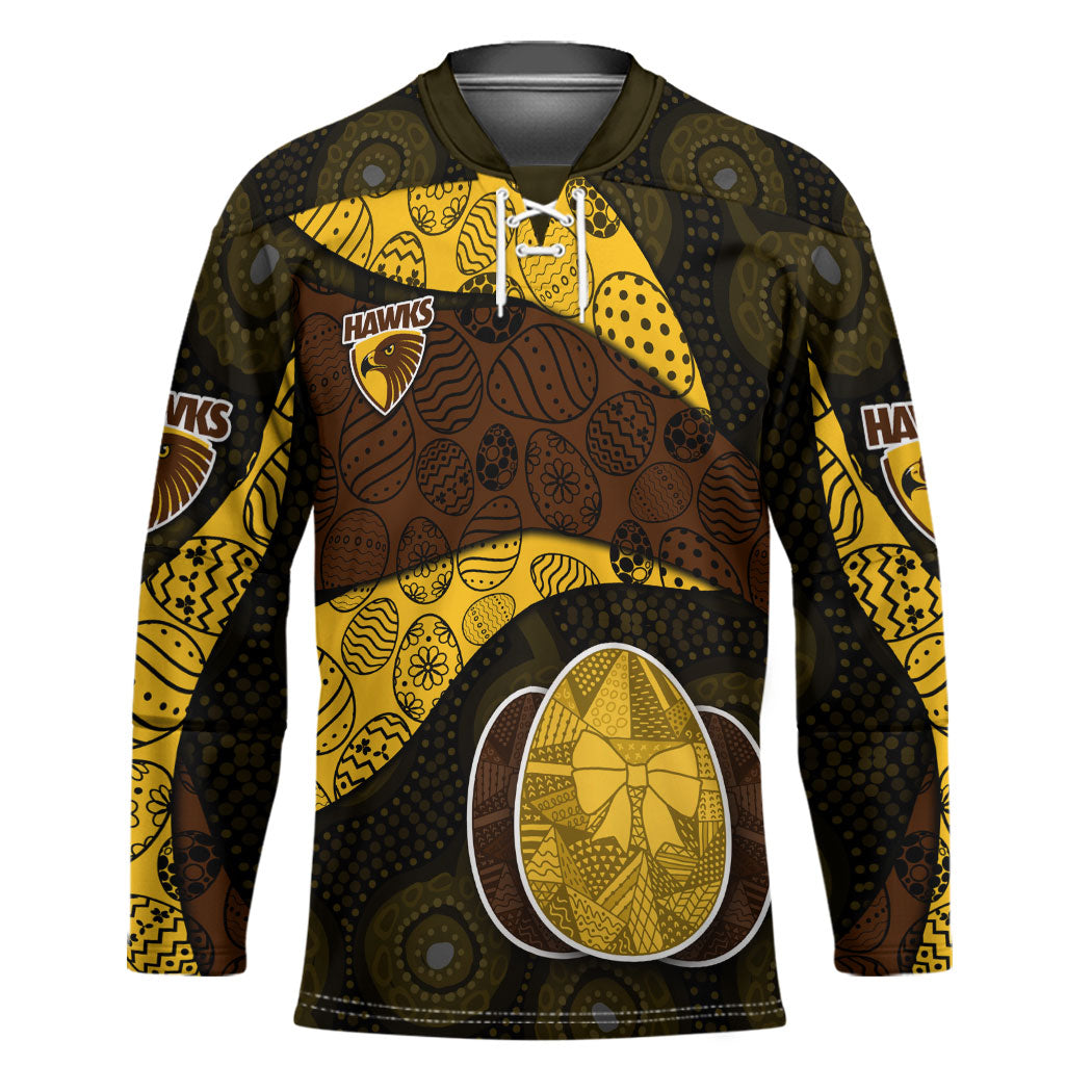 Personalized Hawks Football Hockey Jersey Easter Egg Pattern Brown Gold Tribal Dot Art Style