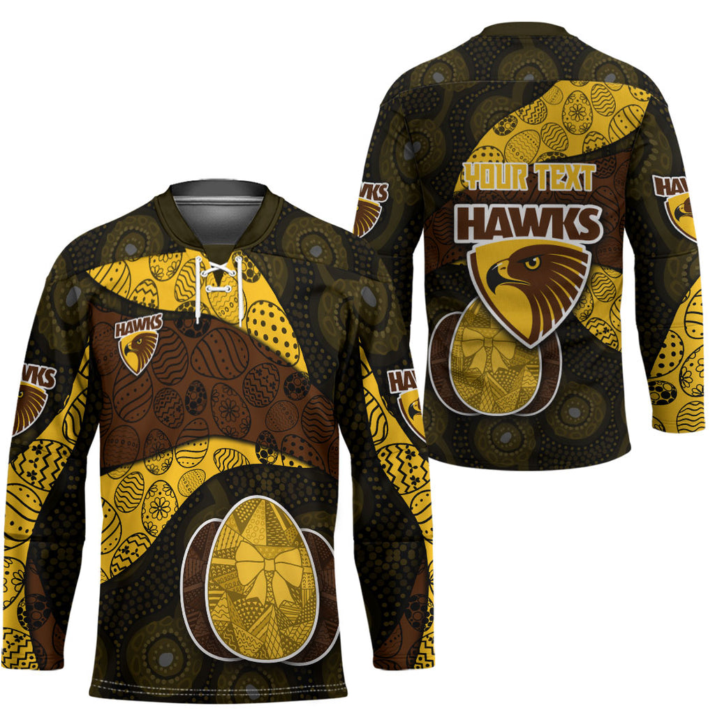 Personalized Hawks Football Hockey Jersey Easter Egg Pattern Brown Gold Tribal Dot Art Style