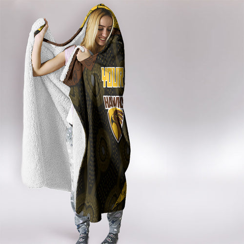 Personalized Hawks Football Hooded Blanket Easter Egg Pattern Brown Gold Tribal Dot Art Style