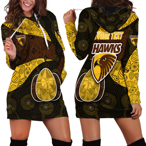 Personalized Hawks Football Hoodie Dress Easter Egg Pattern Brown Gold Tribal Dot Art Style