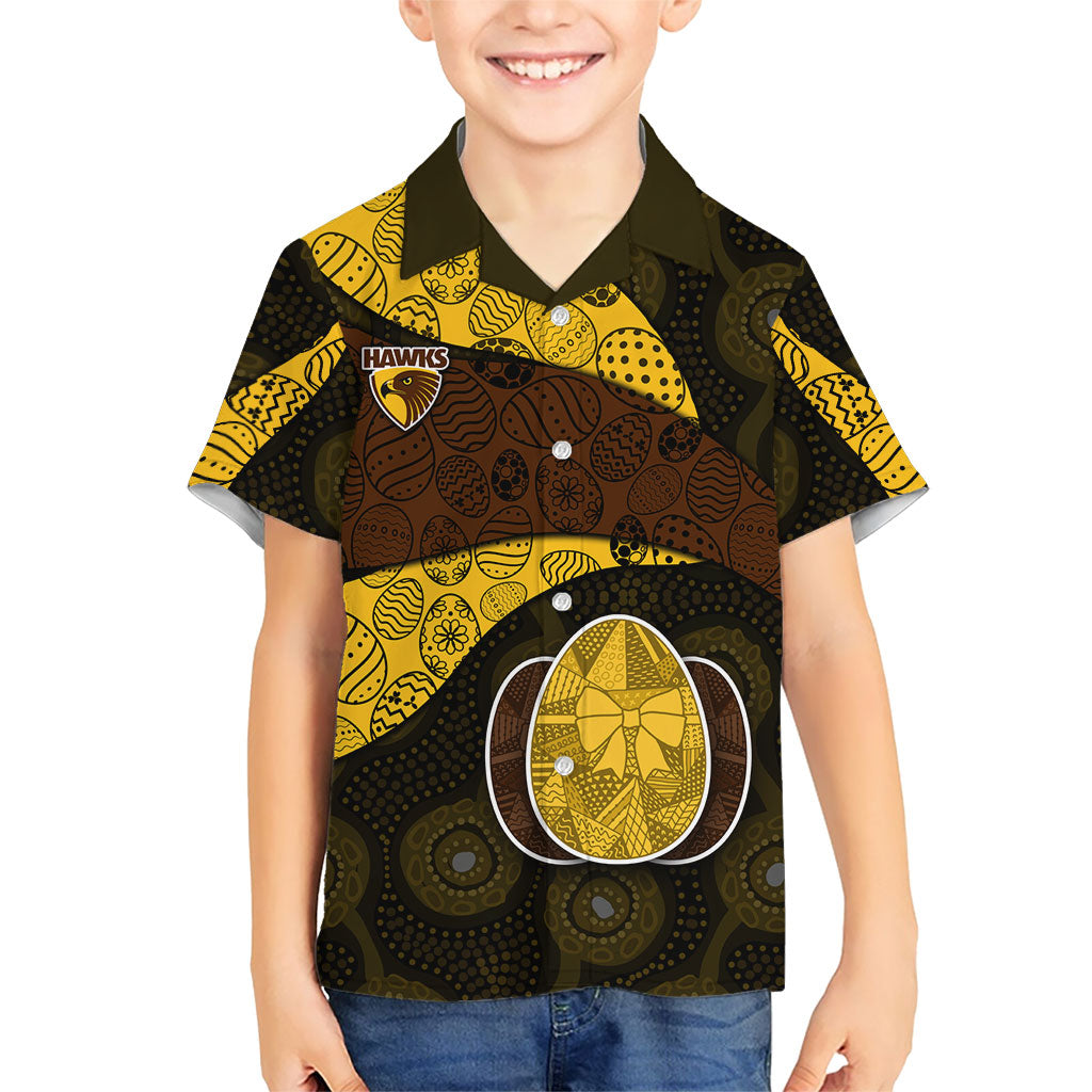 Personalized Hawks Football Kid Hawaiian Shirt Easter Egg Pattern Brown Gold Tribal Dot Art Style