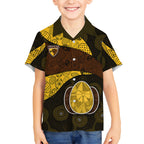 Personalized Hawks Football Kid Hawaiian Shirt Easter Egg Pattern Brown Gold Tribal Dot Art Style