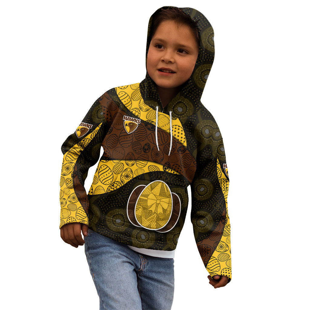 Personalized Hawks Football Kid Hoodie Easter Egg Pattern Brown Gold Tribal Dot Art Style