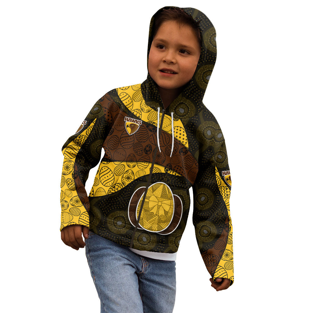 Personalized Hawks Football Kid Hoodie Easter Egg Pattern Brown Gold Tribal Dot Art Style