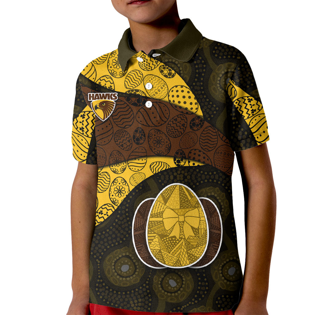 Personalized Hawks Football Kid Polo Shirt Easter Egg Pattern Brown Gold Tribal Dot Art Style