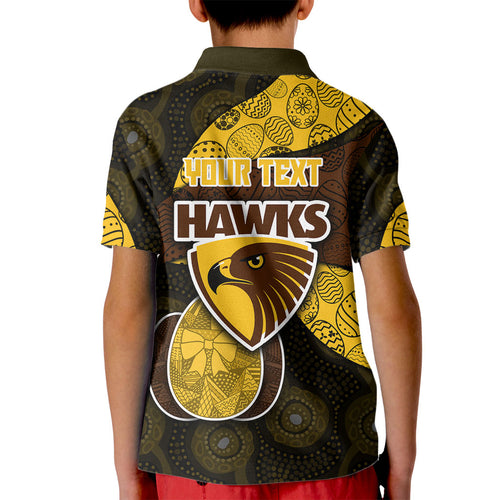 Personalized Hawks Football Kid Polo Shirt Easter Egg Pattern Brown Gold Tribal Dot Art Style
