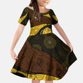 Personalized Hawks Football Kid Short Sleeve Dress Easter Egg Pattern Brown Gold Tribal Dot Art Style