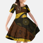 Personalized Hawks Football Kid Short Sleeve Dress Easter Egg Pattern Brown Gold Tribal Dot Art Style