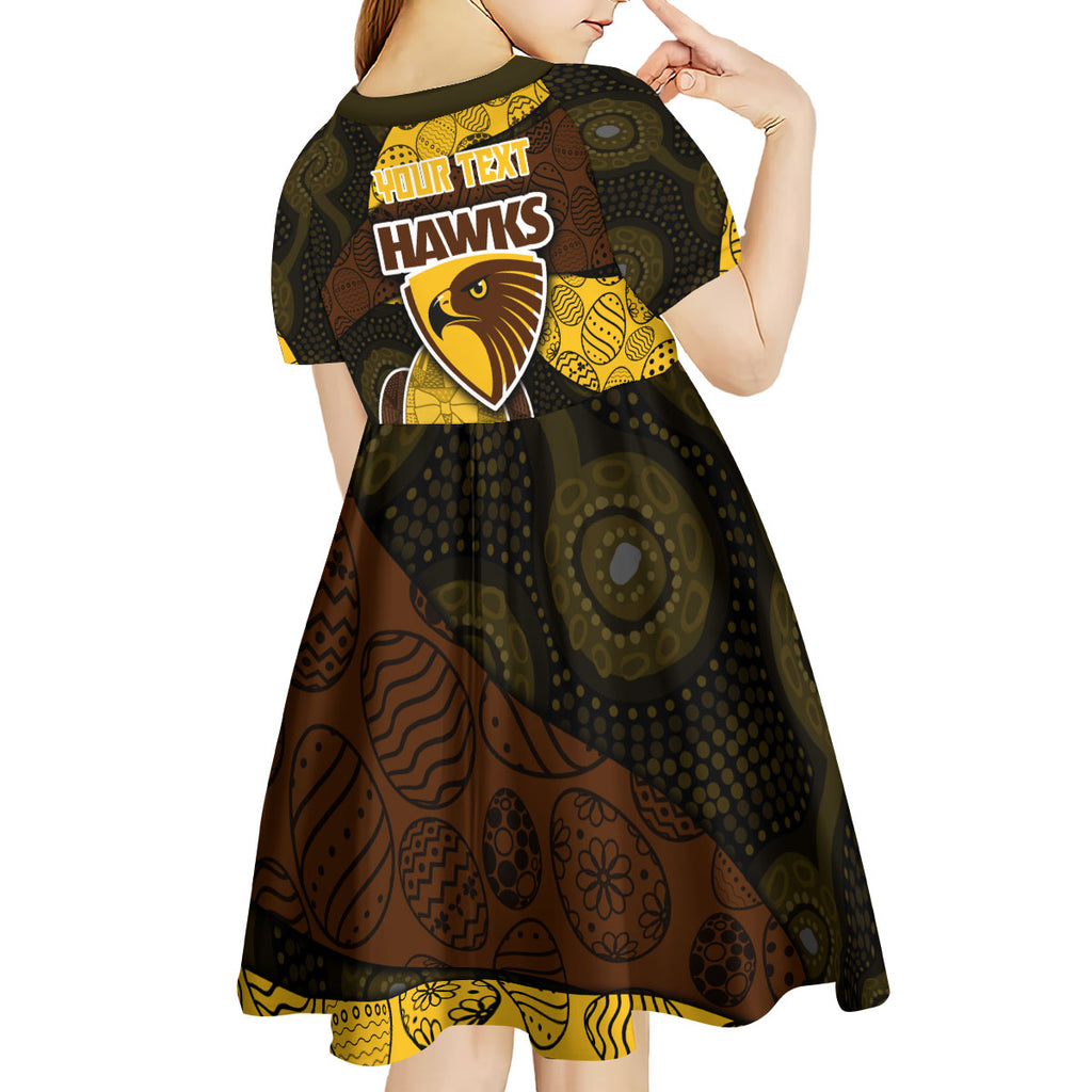 Personalized Hawks Football Kid Short Sleeve Dress Easter Egg Pattern Brown Gold Tribal Dot Art Style