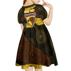 Personalized Hawks Football Kid Short Sleeve Dress Easter Egg Pattern Brown Gold Tribal Dot Art Style