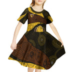 Personalized Hawks Football Kid Short Sleeve Dress Easter Egg Pattern Brown Gold Tribal Dot Art Style