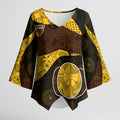 Personalized Hawks Football Kimono Sleeve Blouse Easter Egg Pattern Brown Gold Tribal Dot Art Style