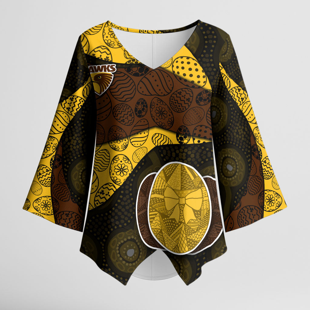 Personalized Hawks Football Kimono Sleeve Blouse Easter Egg Pattern Brown Gold Tribal Dot Art Style