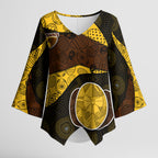 Personalized Hawks Football Kimono Sleeve Blouse Easter Egg Pattern Brown Gold Tribal Dot Art Style