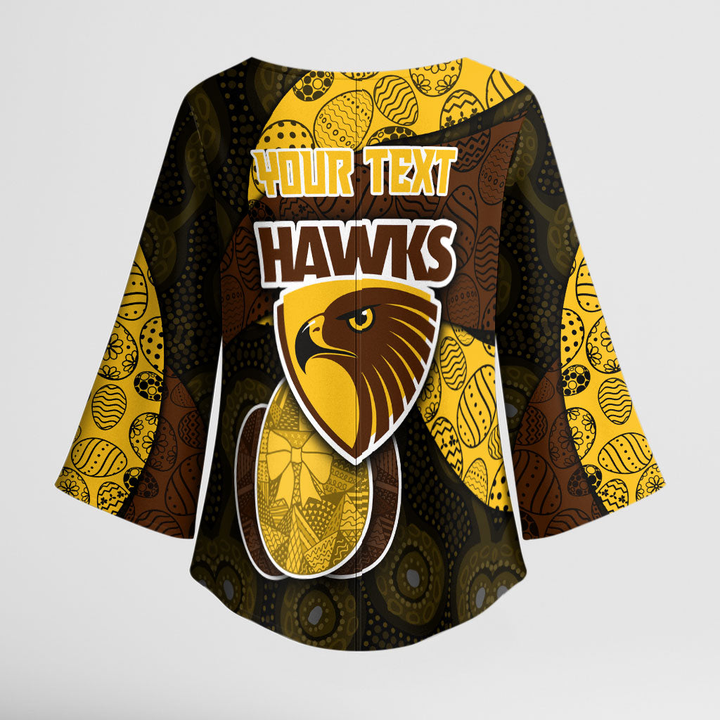 Personalized Hawks Football Kimono Sleeve Blouse Easter Egg Pattern Brown Gold Tribal Dot Art Style