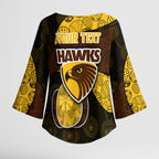 Personalized Hawks Football Kimono Sleeve Blouse Easter Egg Pattern Brown Gold Tribal Dot Art Style