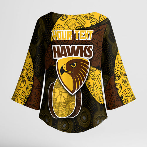 Personalized Hawks Football Kimono Sleeve Blouse Easter Egg Pattern Brown Gold Tribal Dot Art Style