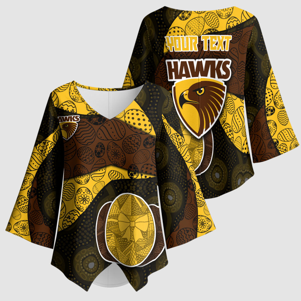 Personalized Hawks Football Kimono Sleeve Blouse Easter Egg Pattern Brown Gold Tribal Dot Art Style